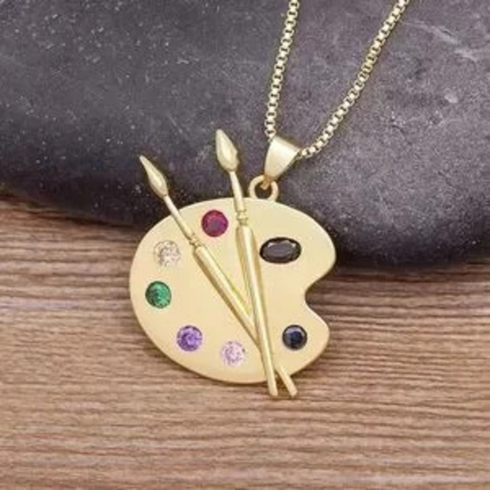 Painting Plate Pendant Art Necklace Gift For Artist 17+1